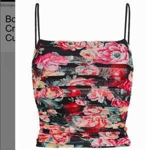 body contour floral mesh cropped cami with removable cups
